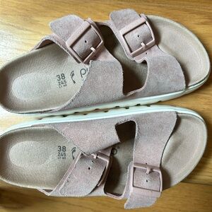 Birkenstock Papillio Pink Suede Arizona Platform Sandals